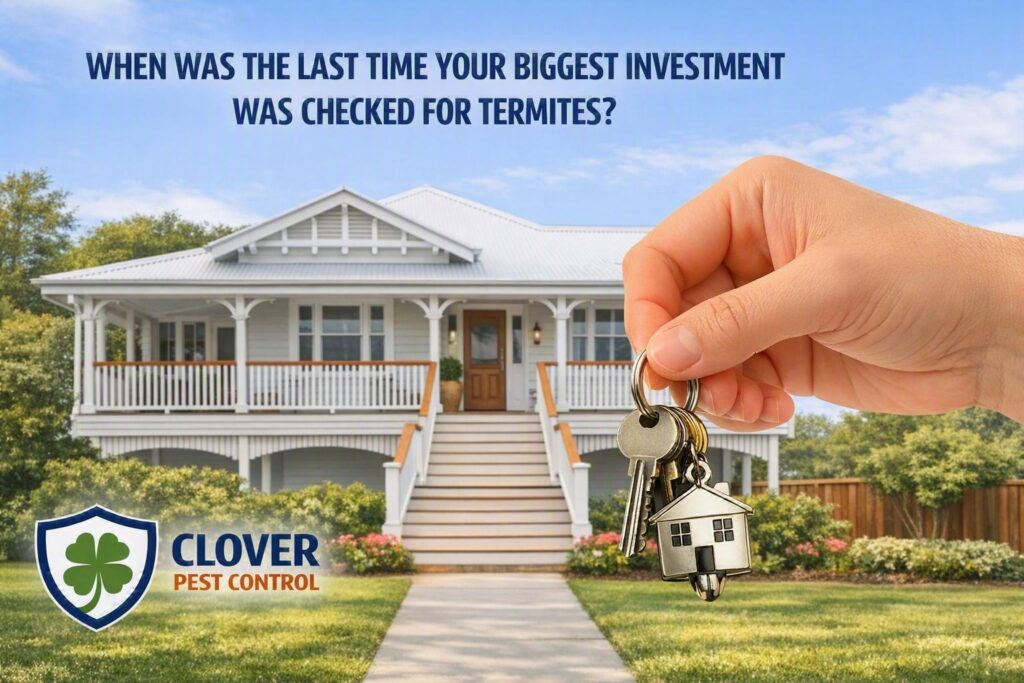 Termite inspection reminder graphic for Queenslander home in Twin Waters, Sunshine Coast